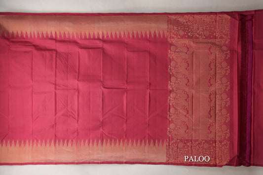 Reddish Pink Light Weight Kanchipuram Silk Saree paloo
