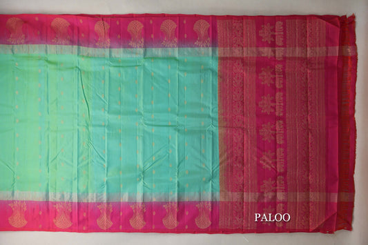 Dual Tone of Aqua Blue and Parrot Green Light Weight Kanchipuram Silk Saree paloo