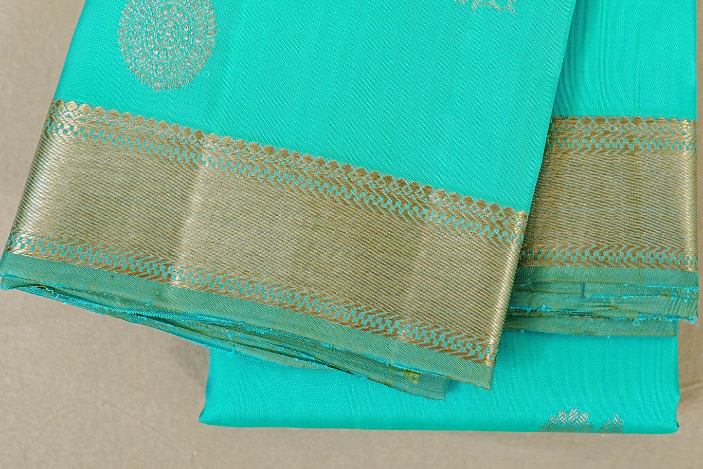 Aqua Blue Vintage Kanjivaram Silk Saree border zoom