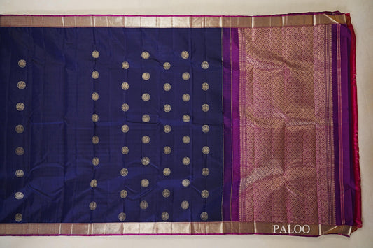 Deep Blue Vintage Kanjivaram Silk Saree paloo