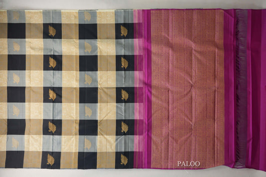 Multi Color Checks with deep violet Vintage Kanjivaram Silk Saree by Shreenivas Silks PSSR019682