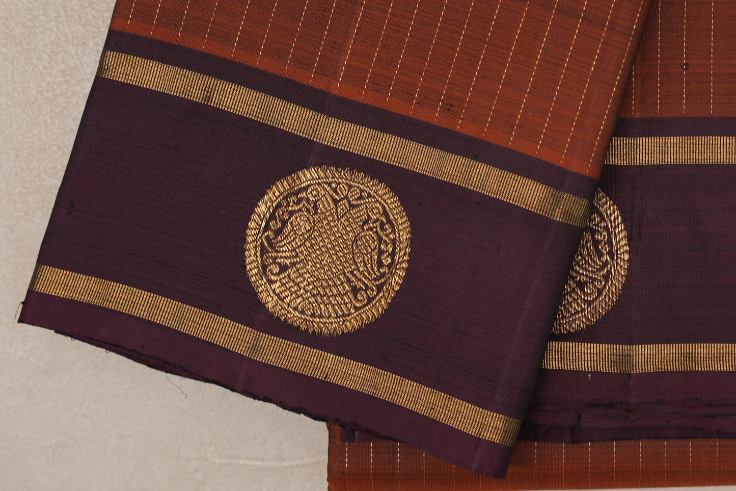 Dark Copper Brown Vintage Kanjivaram Silk Saree border