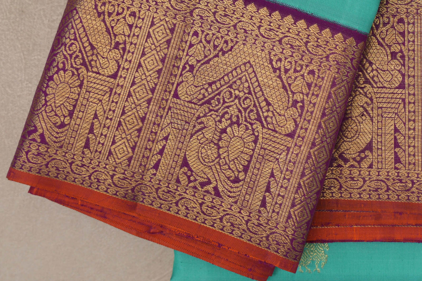 Light Aqua Green Vintage Kanjivaram Silk Saree borders
