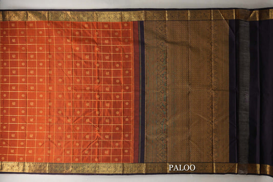 Burnt Orange with Deep Plum Brown Borders Vintage Kanjivaram Silk Saree paloo