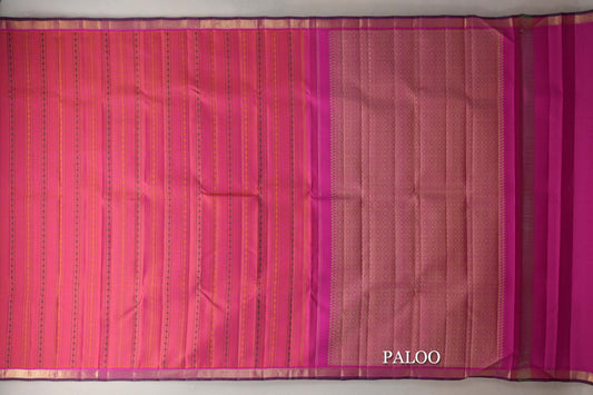 Dual Tone of Orange & Pink Vintage Kanjivaram Silk Saree paloo