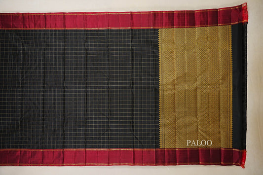 Black Vintage Kanjivaram Silk Saree paloo