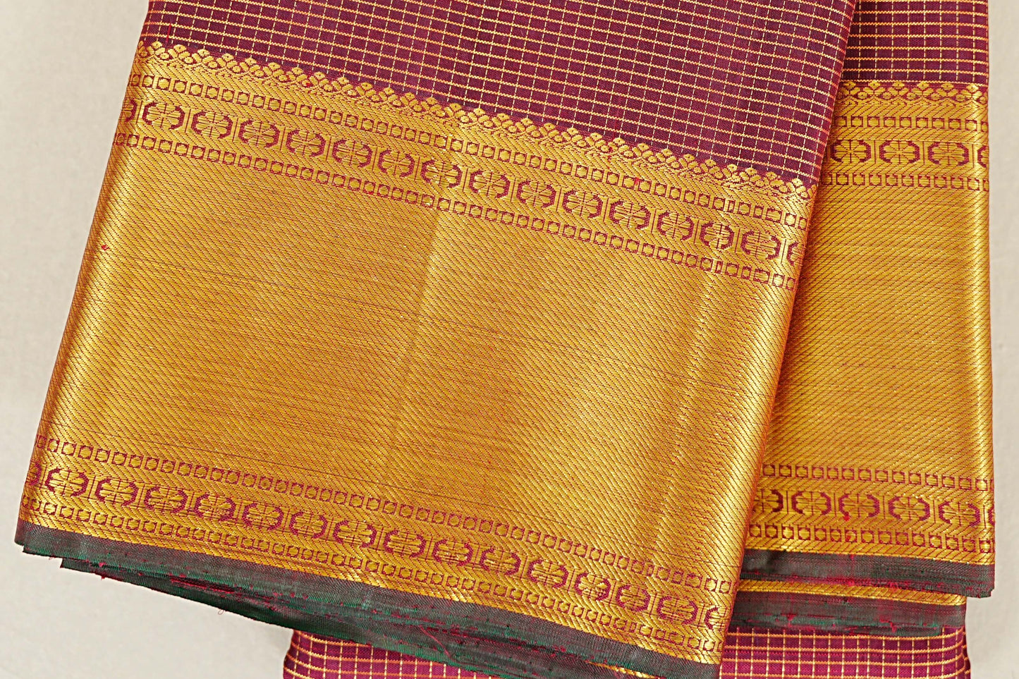 Maroon Zari Checks Vintage Kanjivaram Silk Saree border zoom