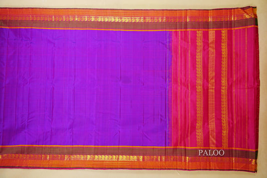 Dual Tone Blue with Pink Kanjivaram Silk paloo