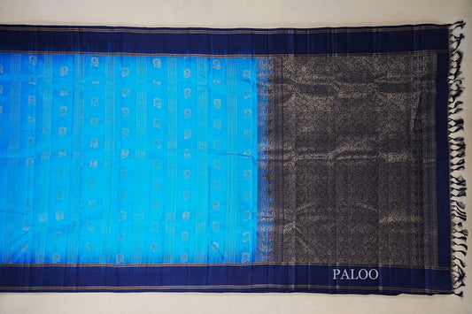 Medium Blue Light Weight Kanchipuram Silk Saree paloo