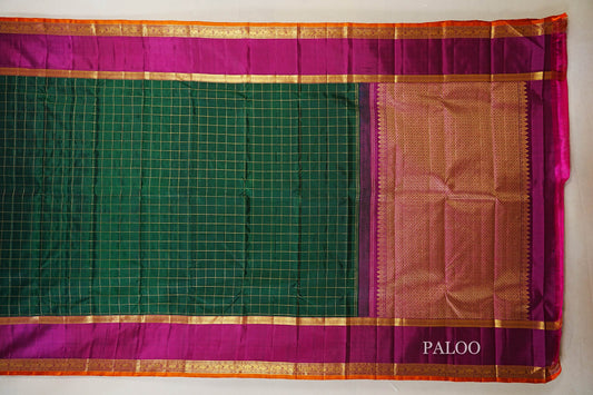 Bottle Green Vintage Kanjivaram Silk Saree paloo