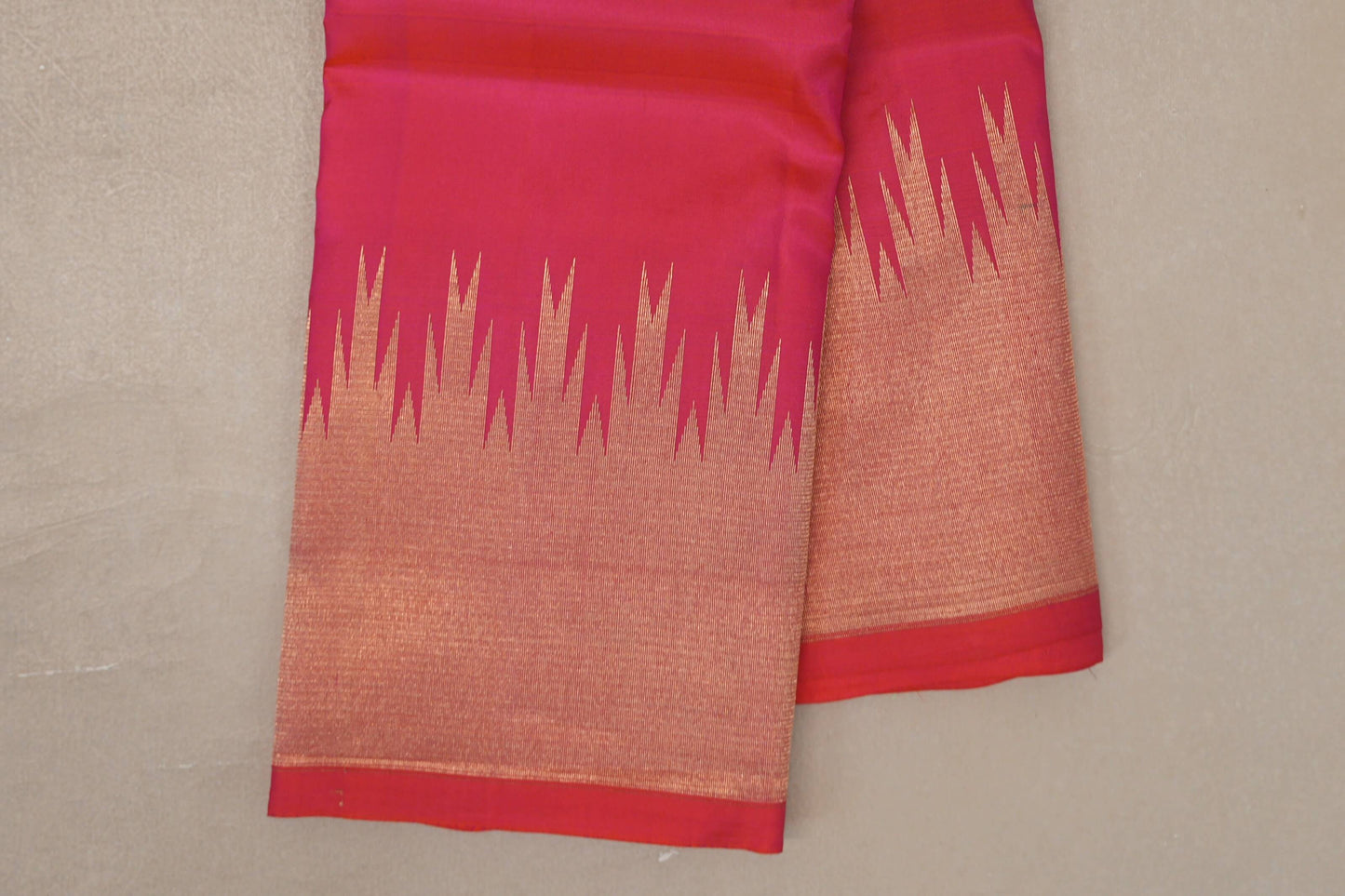 Orangish Pink Light Weight Kanchipuram Silk Saree temple border
