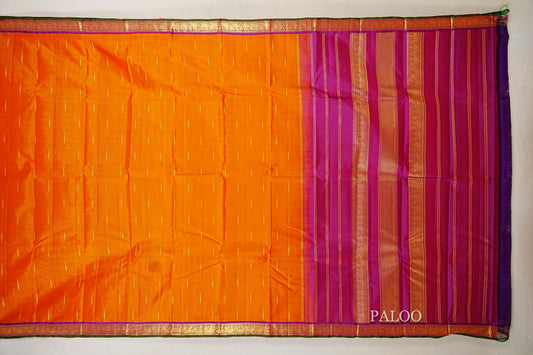 Rust Orange with Magenta Borders Vintage Kanjivaram Silk Saree paloo