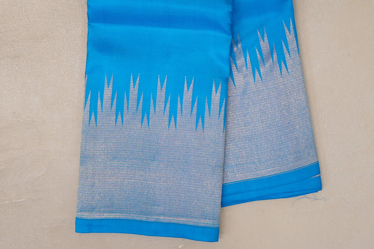 Deep Sky Blue Light Weight Kanchipuram Silk Saree temple border