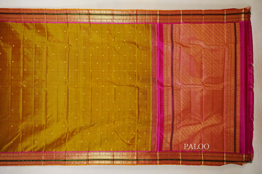 Mustard Yellow with Olive Green Dual Tone Vintage Kanjivaram Silk Saree paloo