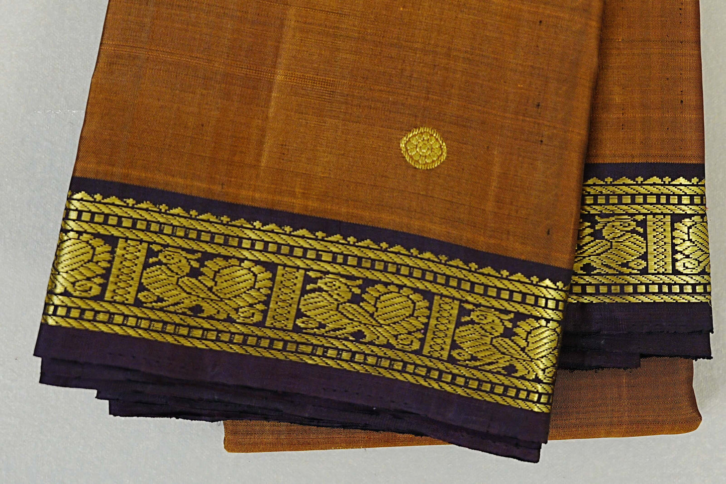 Antique Mustard with Brown Vintage Kanjivaram Silk Saree border zoom