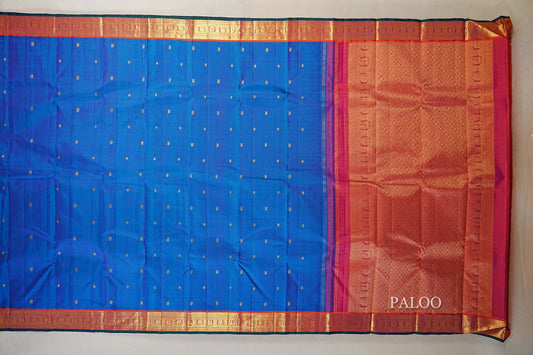 Dual Tone Blue and Green with Multi Color Borders Vintage Kanjivaram Silk Saree paloo
