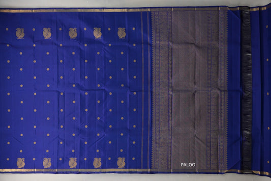 Deep Blue Plant Based Kanjivaram Silk Saree paloo