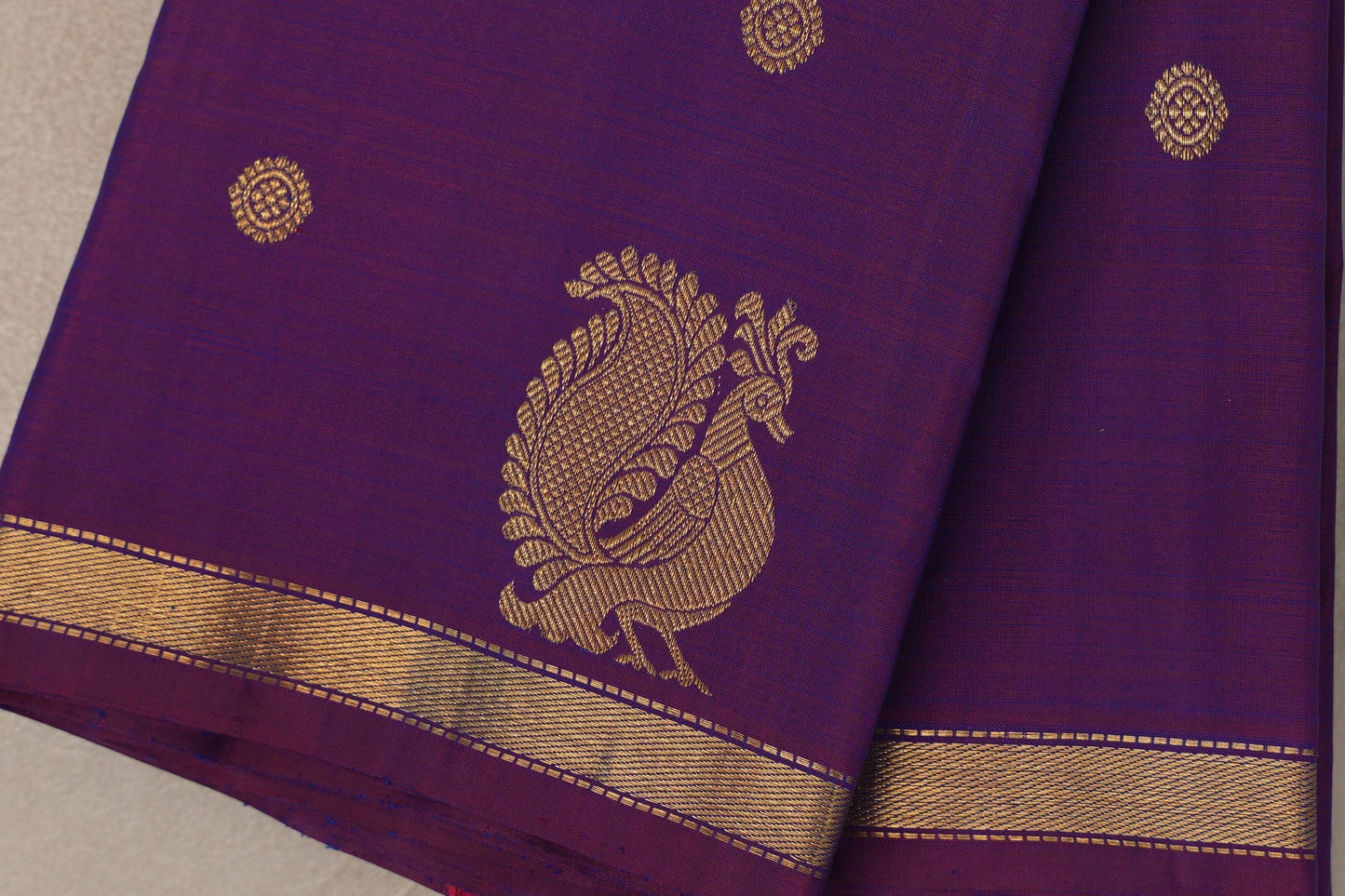Dual Tone of Maroon & Blue Plant Based Kanjivaram Silk Saree borders