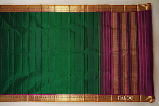Bottle Green Vintage Kanjivaram Silk Saree paloo