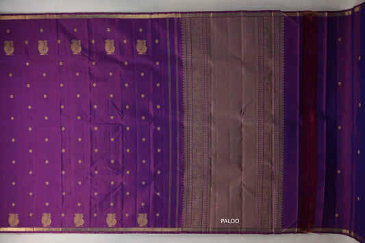 Dual Tone of Maroon & Blue Plant Based Kanjivaram Silk Saree paloo