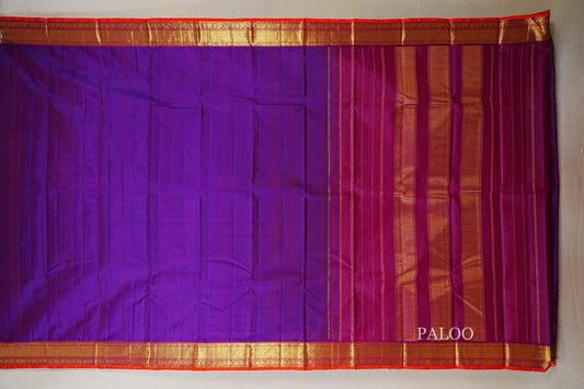 Dual Tone Blue and Violet Vintage Kanjivaram Silk Saree paloo