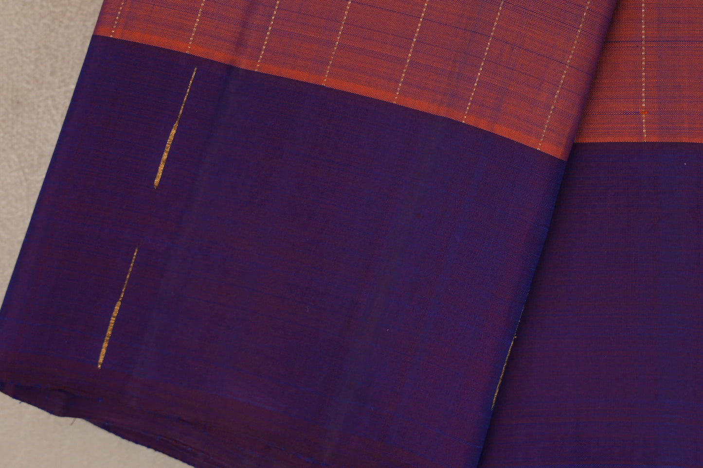 Dual Tone of Orange & Deep Blue Plant Based Kanjivaram Silk Saree border
