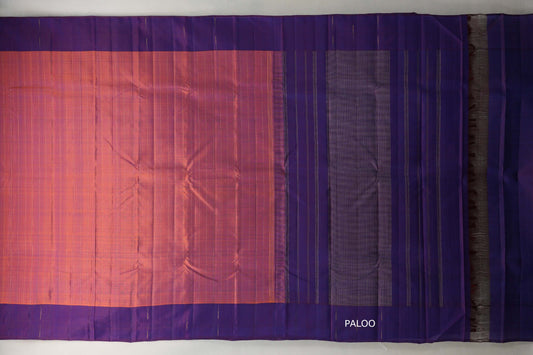 Dual Tone of Orange & Deep Blue Plant Based Kanjivaram Silk Saree paloo