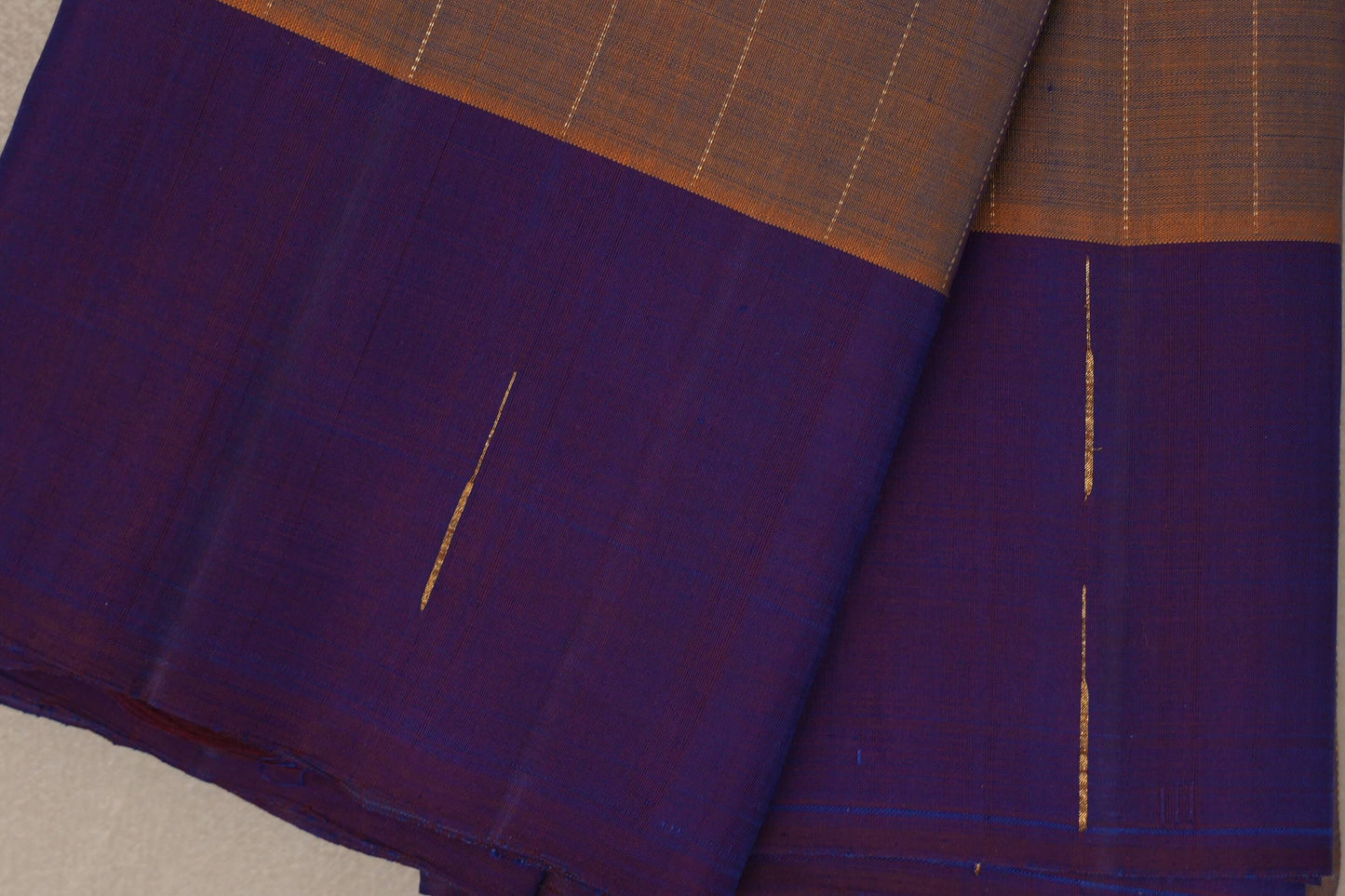 Dual Tone of Mustard & Deep Blue Plant Based Kanjivaram Silk Saree border