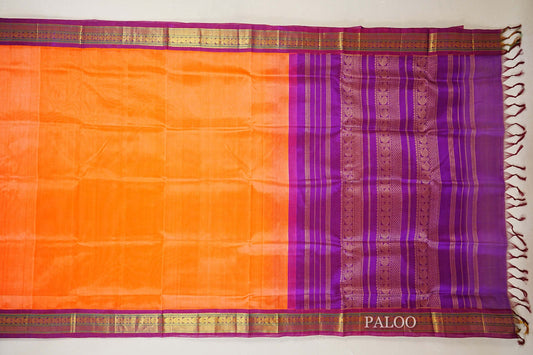Peach with Purple Borders Silk Cotton Saree paloo