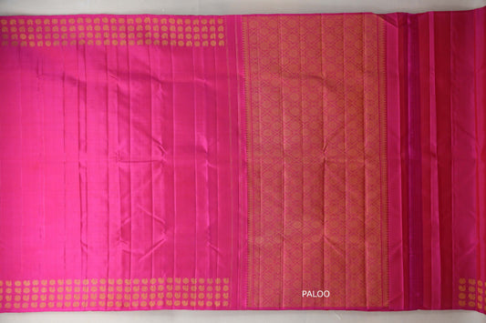 Bright Pink Plant Based Kanjivaram Silk Saree paloo