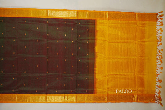 Dual Tone Maroon and Green Borders Silk Cotton Saree paloo