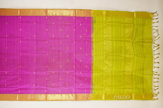 Dark Magenta Vaira Oosi Silk Cotton saree paloo