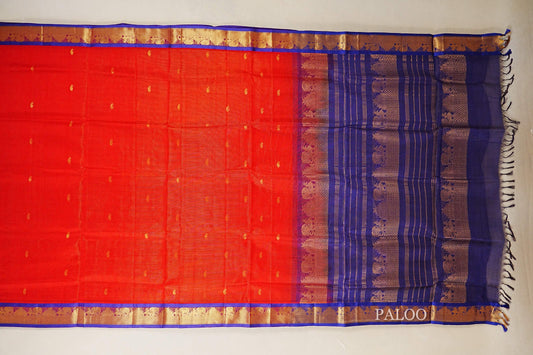 Bright Red Vaira Oosi Silk Cotton Saree paloo