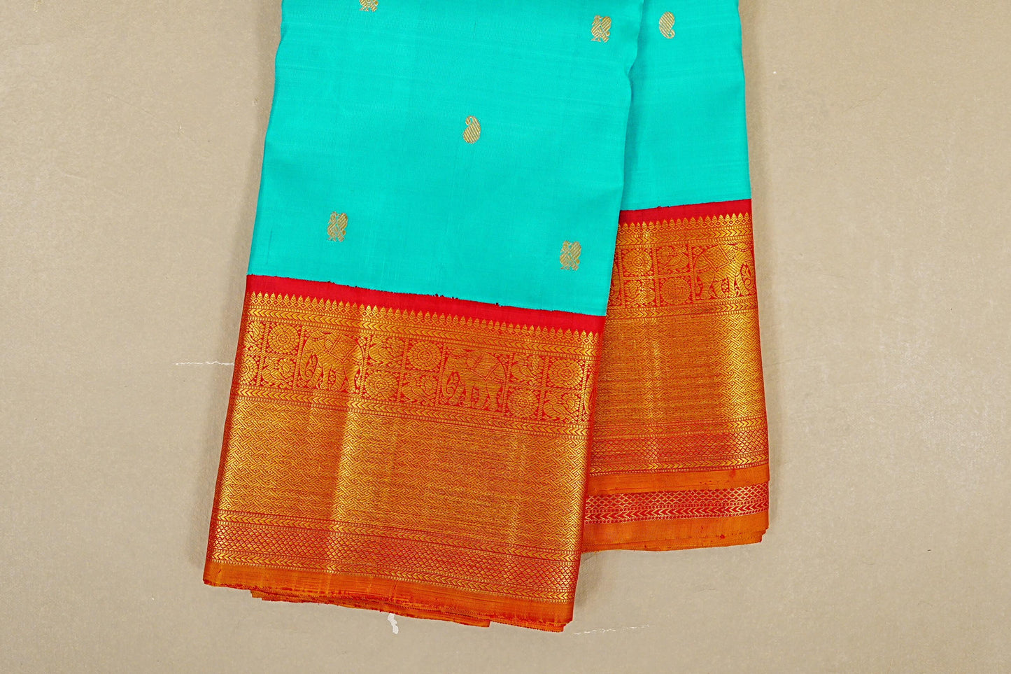 Rama Blue Vintage Kanjivaram Silk Saree border zoom