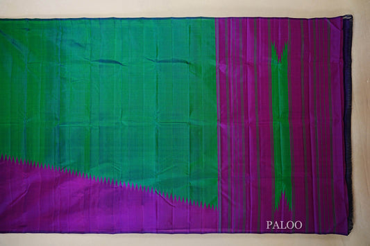 Dual Tone Emerald Green and Blue Vintage Kanjivaram Silk Saree paloo