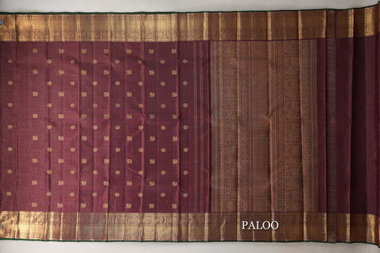 Deep Maroon with Zari Checks Vintage Heirloom Kanjivaram Silk Saree paloo