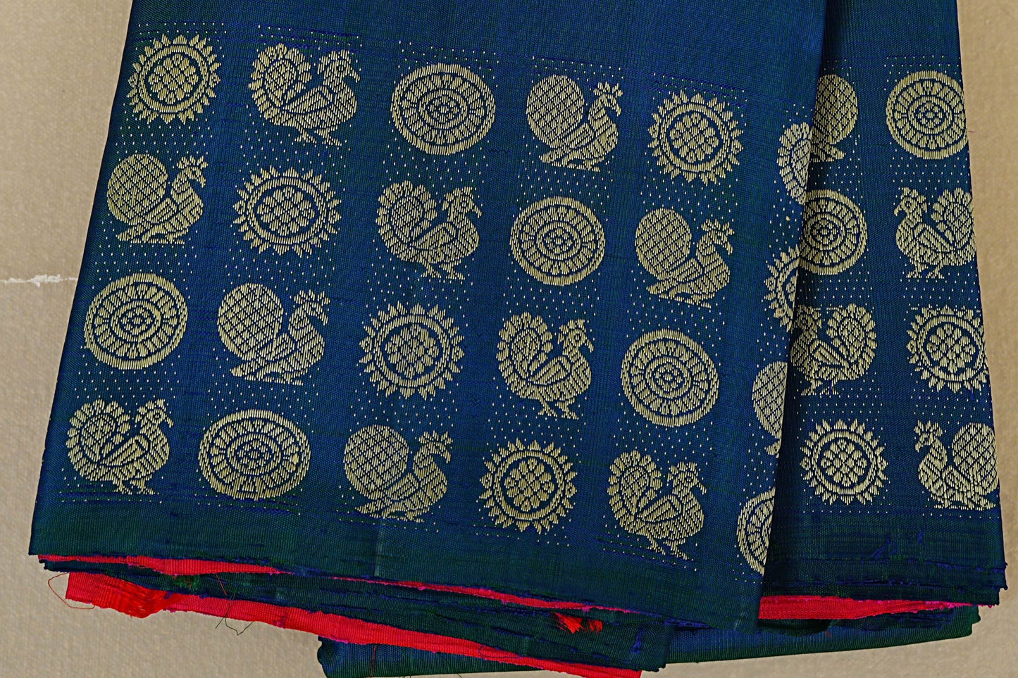 Peacock Blue Thread Woven Vintage Kanjivaram Silk Saree border zoom