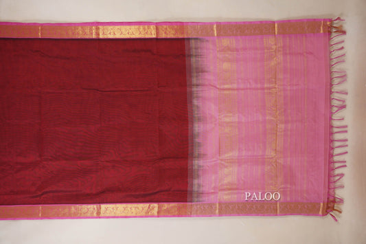 Reddish Maroon vegan silk cotton saree paloo