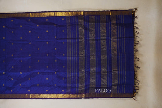 Deep Royal Blue Vegan Silk Cotton saree paloo