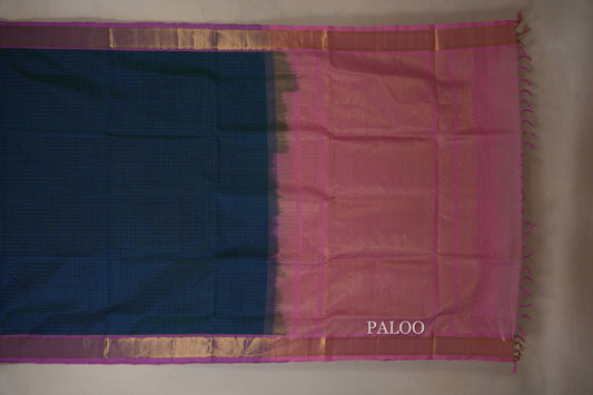 Peacock Blue vegan silk cotton saree paloo