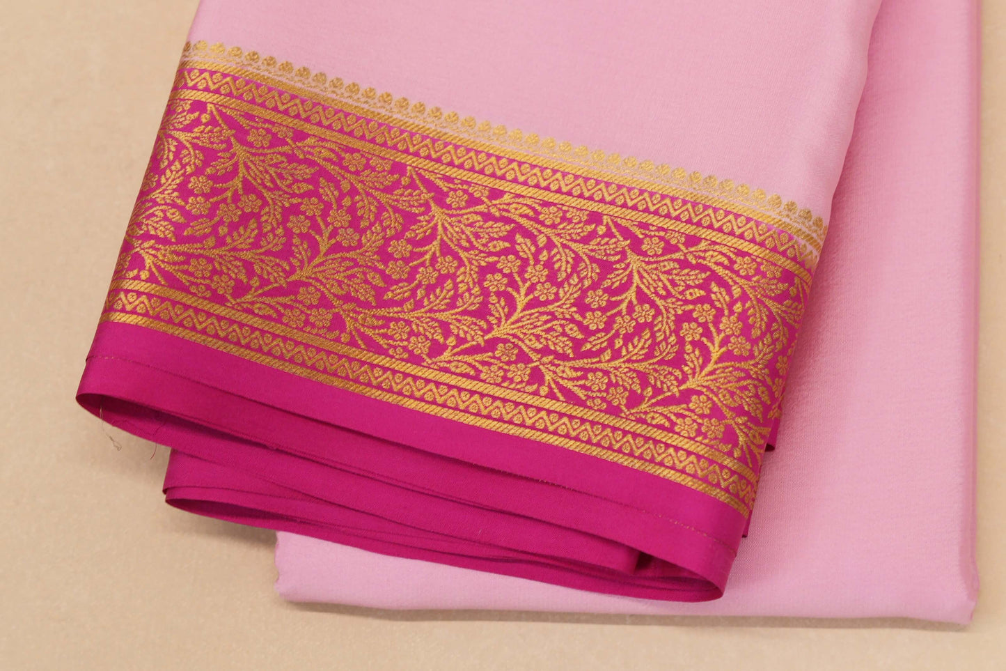 Baby Pink Mysore Silk Saree border zoom