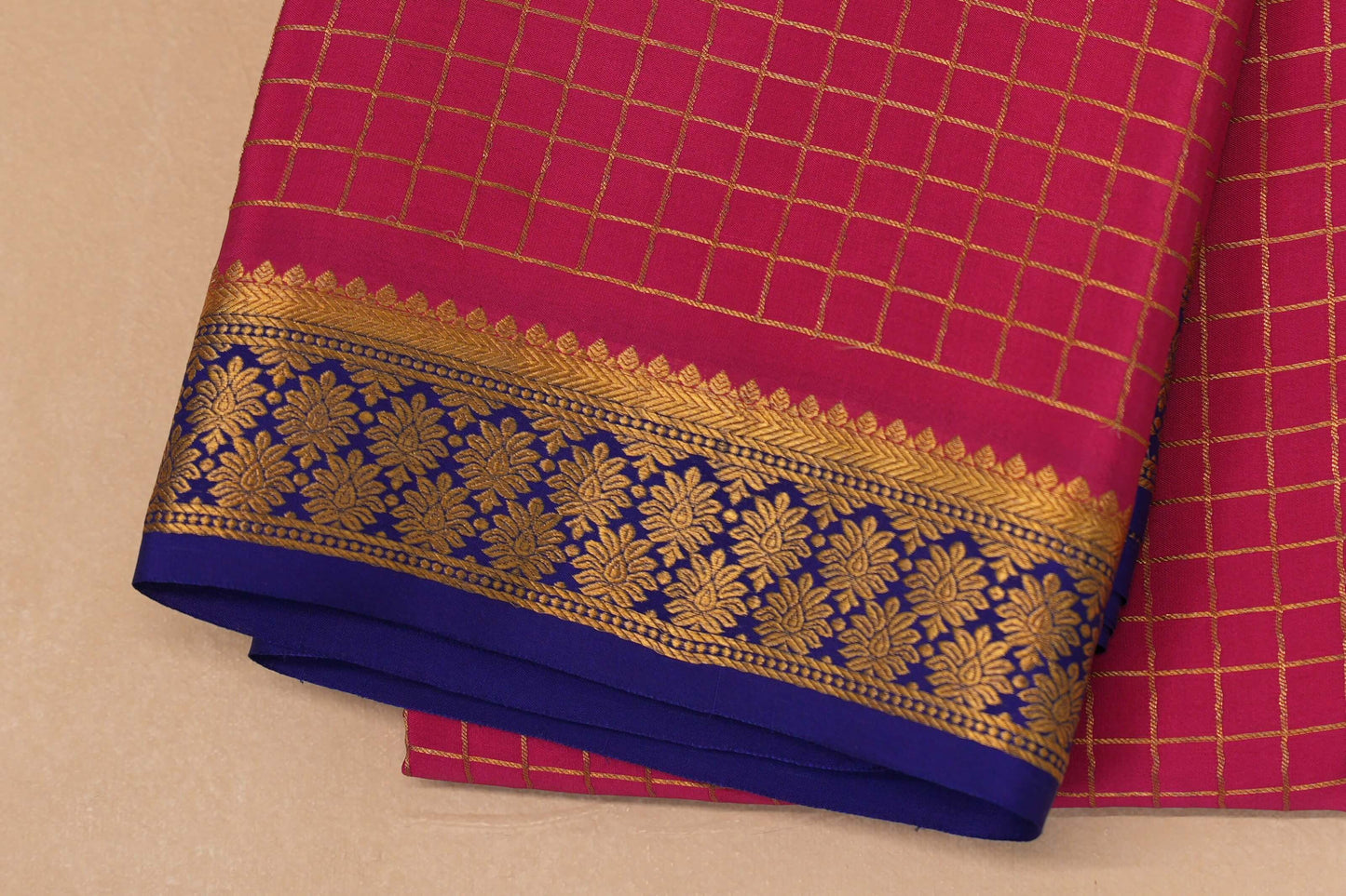 Rani Pink Mysore Silk Saree border zoom