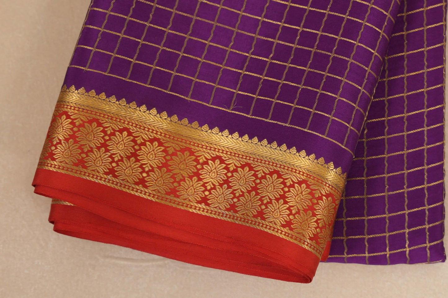 Deep Purple Mysore Silk Saree border zoom