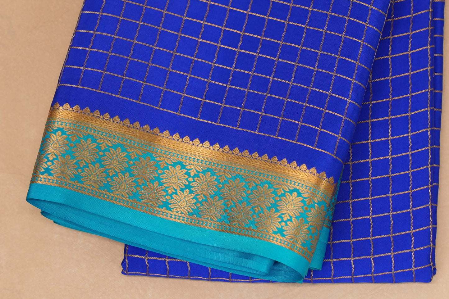 royal blue mysore silk saree border zoom