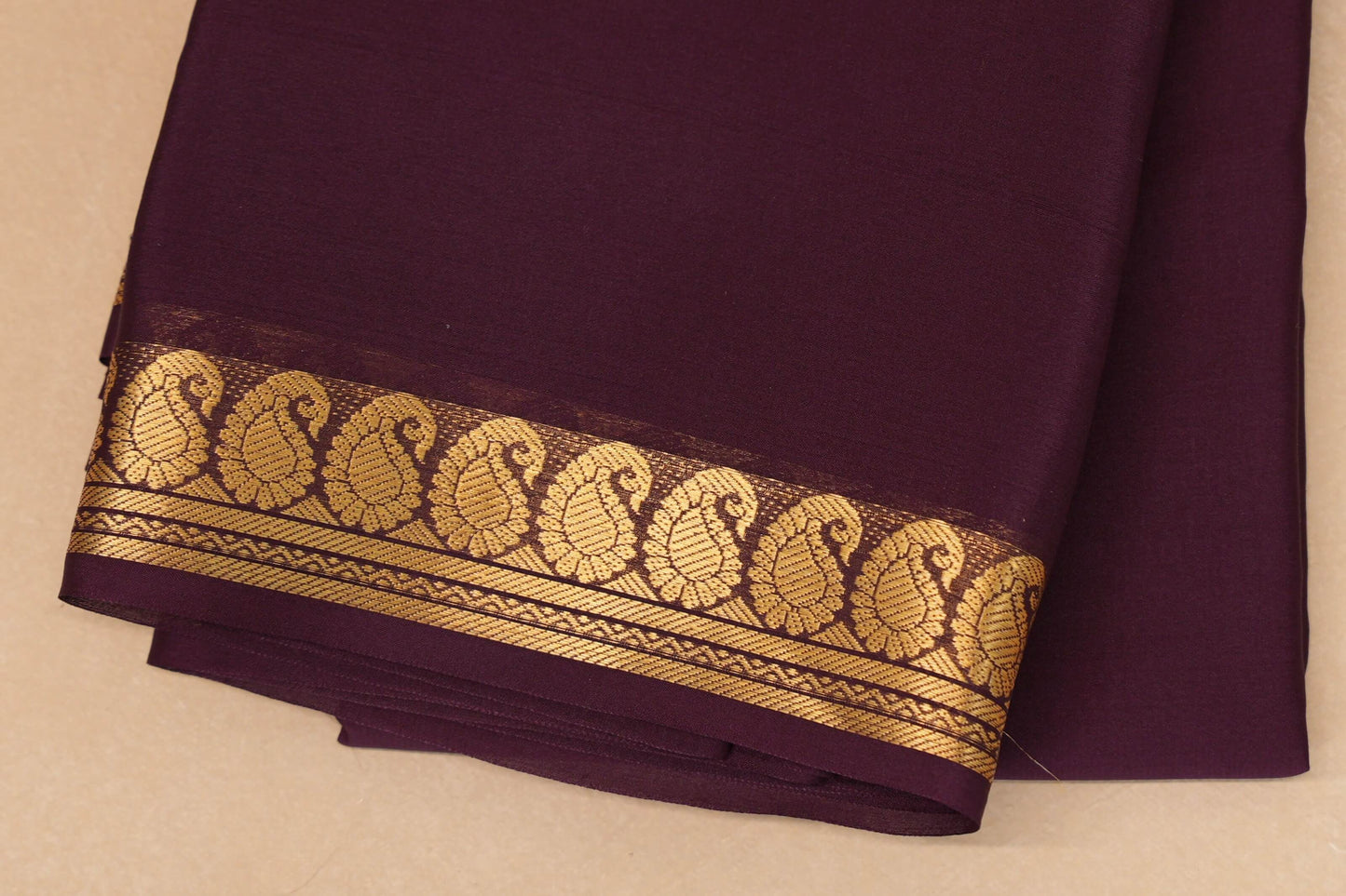 Deep Wine Purple Mysore Silk Saree border zoom