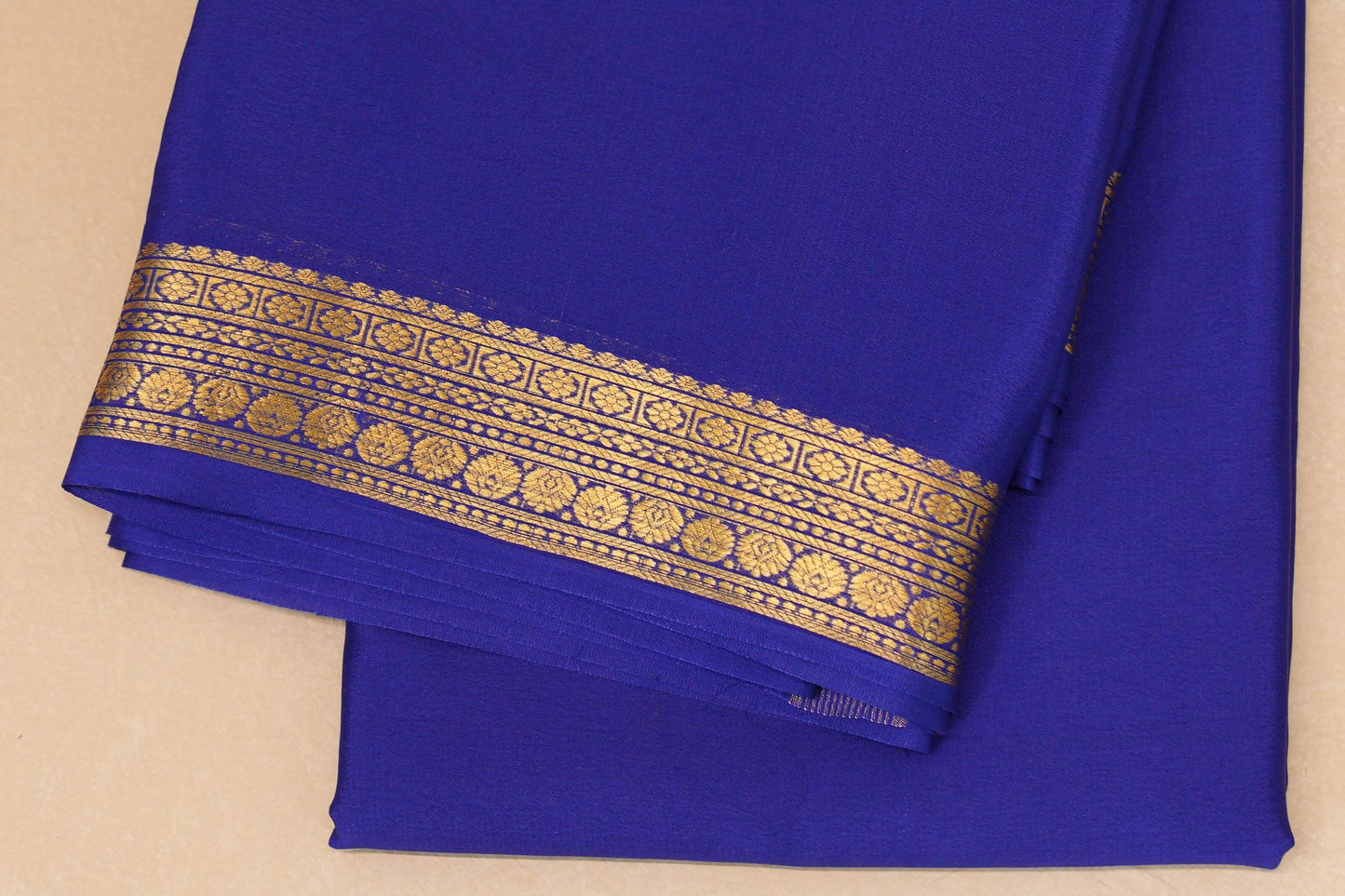 Deep Royal Blue Mysore Silk Saree border zoom