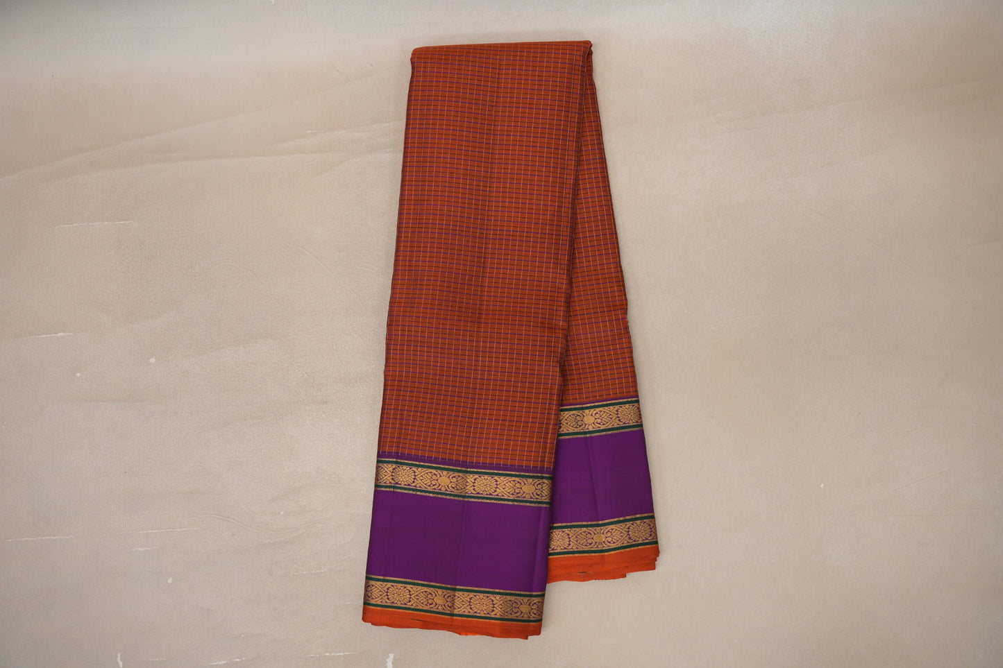Rust Orange with purple Vintage Kanjivaram Silk Saree by Shreenivas Silks PSSR019788