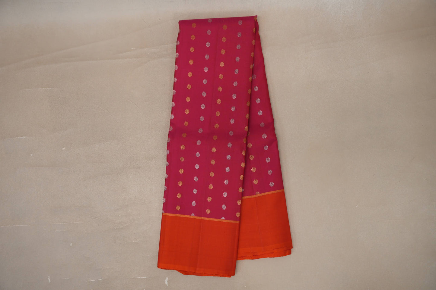 Rani pink with Bright Orange Vintage Kanjivaram Silk Saree by Shreenivas Silks