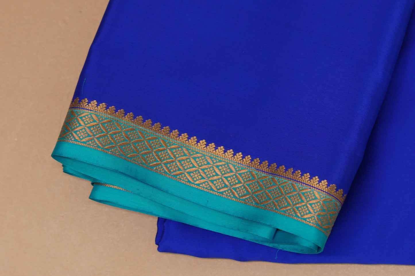 Royal Blue with Aqua Blue Borders Mysore Silk Saree border zoom