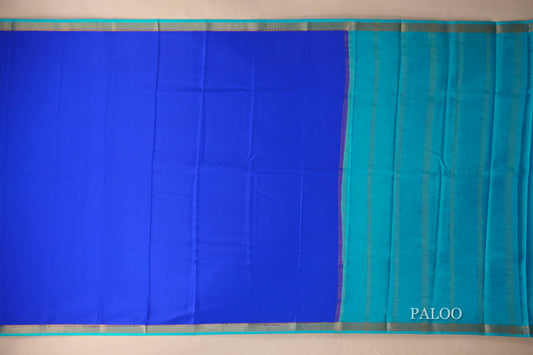 Royal Blue with Aqua Blue Borders Mysore Silk Saree paloo